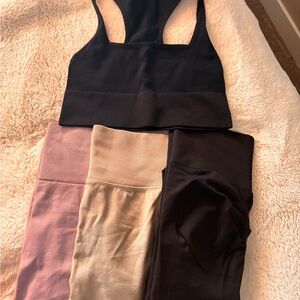 Women's Black, Beige, and Pink Pants Set (including sports bra)